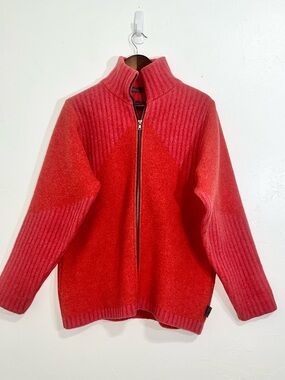 Lochaven of Scotland Jacket Sweater Pure New Wool Red Pink Size S